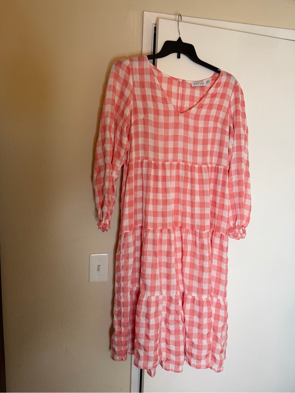 Petal & Pup Pink Gingham V-Neck Tiered Maxi Dress - Picture 2 of 4